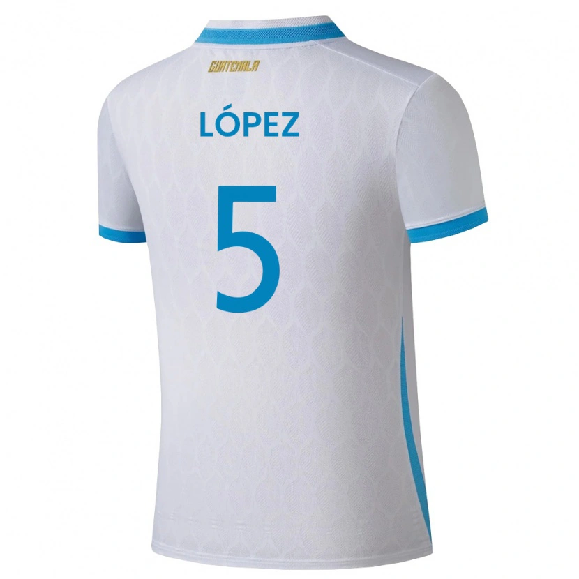 Danxen Dětské Guatemala Jeffery López #5 Bílá Nebeská Modrá Zlatá Domů Hráčské Dresy 26-28 Dres
