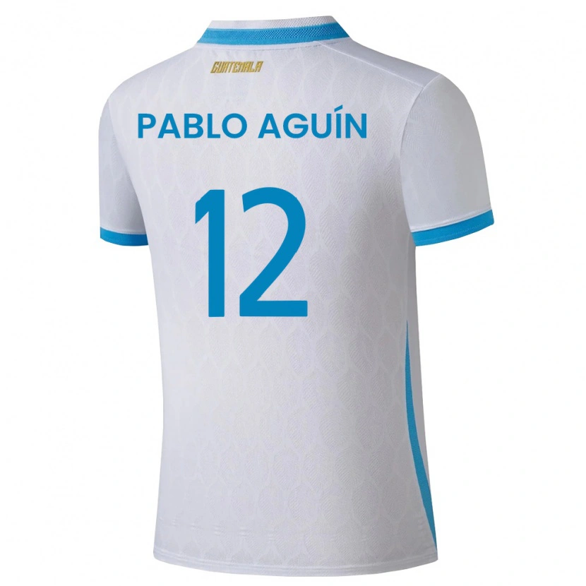 Danxen Dětské Guatemala Luis Pablo Aguín #12 Bílá Nebeská Modrá Zlatá Domů Hráčské Dresy 26-28 Dres