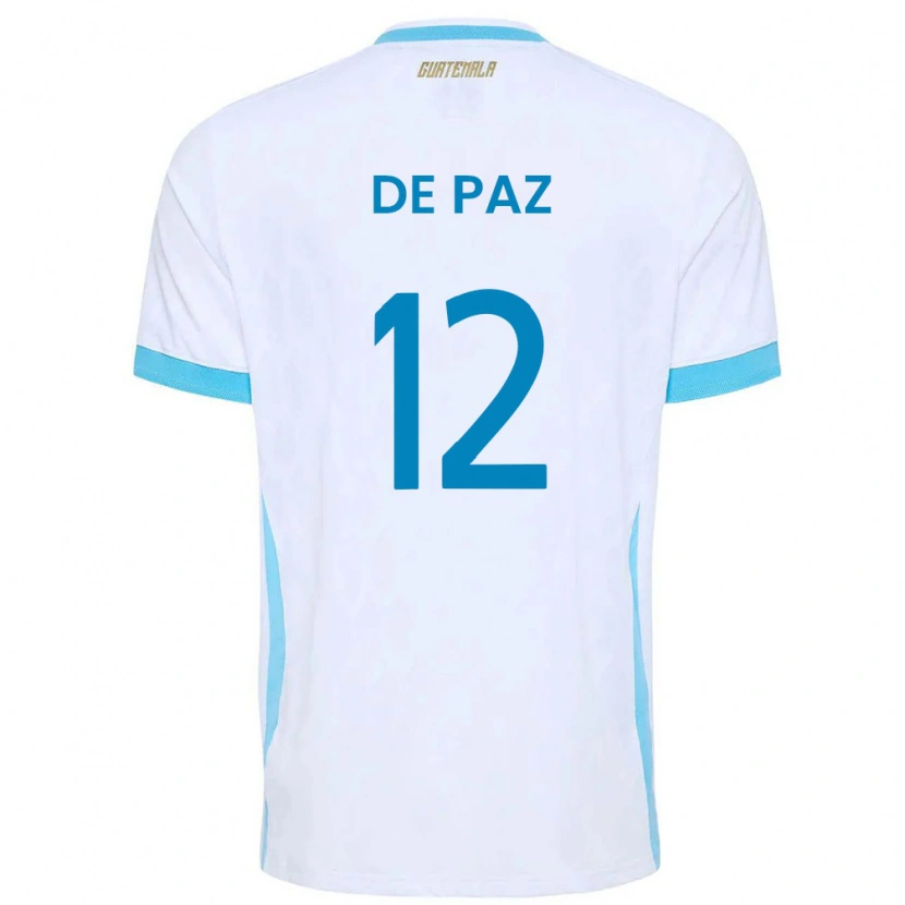 Danxen Dětské Guatemala Mario De Paz #12 Bílá Nebeská Modrá Zlatá Domů Hráčské Dresy 26-28 Dres