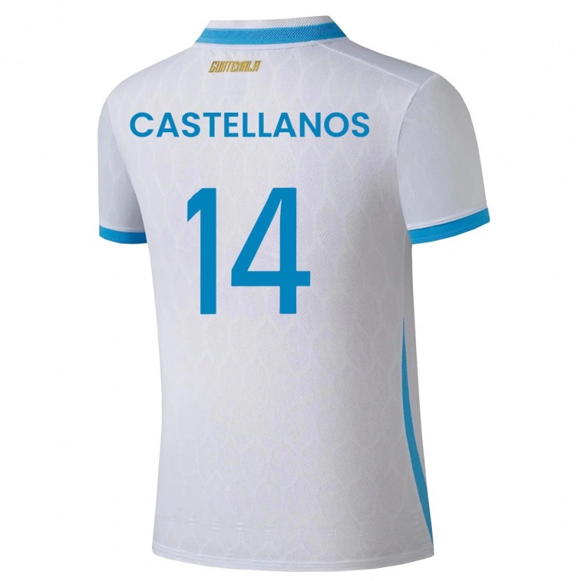 Danxen Dětské Guatemala Jorge Castellanos #14 Bílá Nebeská Modrá Zlatá Domů Hráčské Dresy 26-28 Dres