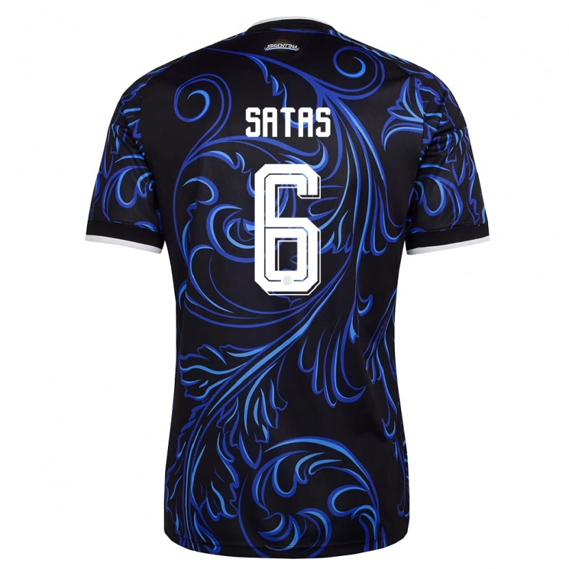Danxen Dětské Argentina Matías Satas #6 Černá Bílá Nebeská Modrá Daleko Hráčské Dresy 26-28 Dres