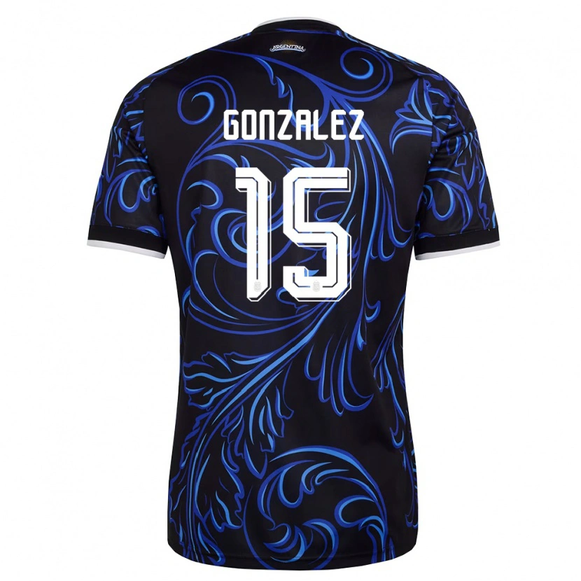 Danxen Dětské Argentina Nico González #15 Černá Bílá Nebeská Modrá Daleko Hráčské Dresy 26-28 Dres