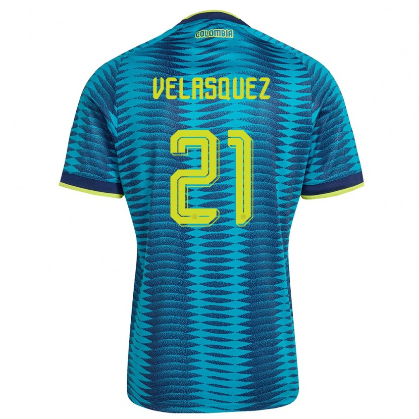 Danxen Dětské Kolumbie Samuel Velásquez #21 Modrá Námořnická Žlutá Daleko Hráčské Dresy 26-28 Dres