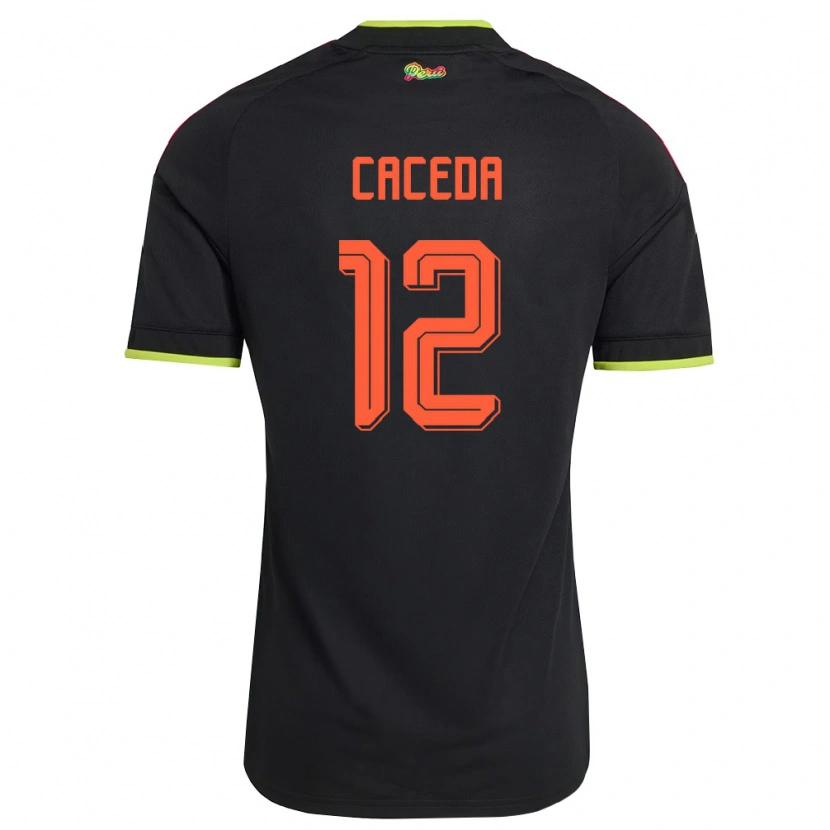 Danxen Dětské Peru Carlos Cáceda #12 Černá Žlutá Růžová Daleko Hráčské Dresy 26-28 Dres