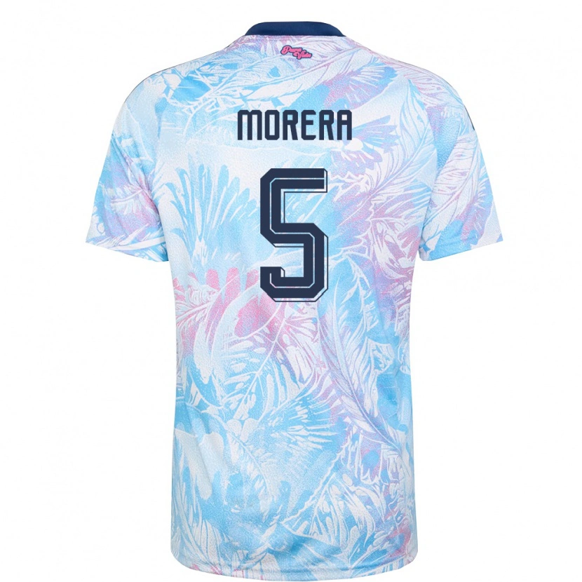 Danxen Dětské Kostarika Andrés Morera #5 Nebeská Modrá Námořnická Růžová Daleko Hráčské Dresy 26-28 Dres