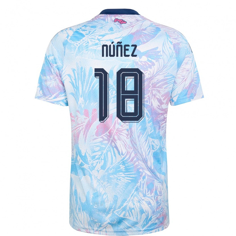 Danxen Dětské Kostarika Fabián Núñez #18 Nebeská Modrá Námořnická Růžová Daleko Hráčské Dresy 26-28 Dres