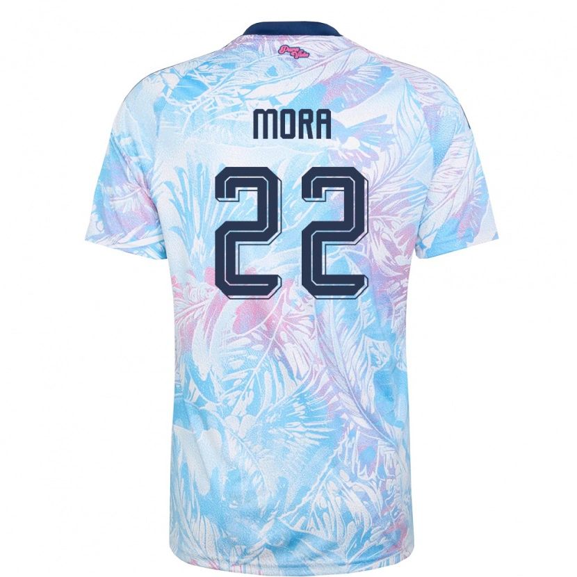 Danxen Dětské Kostarika Carlos Mora #22 Nebeská Modrá Námořnická Růžová Daleko Hráčské Dresy 26-28 Dres