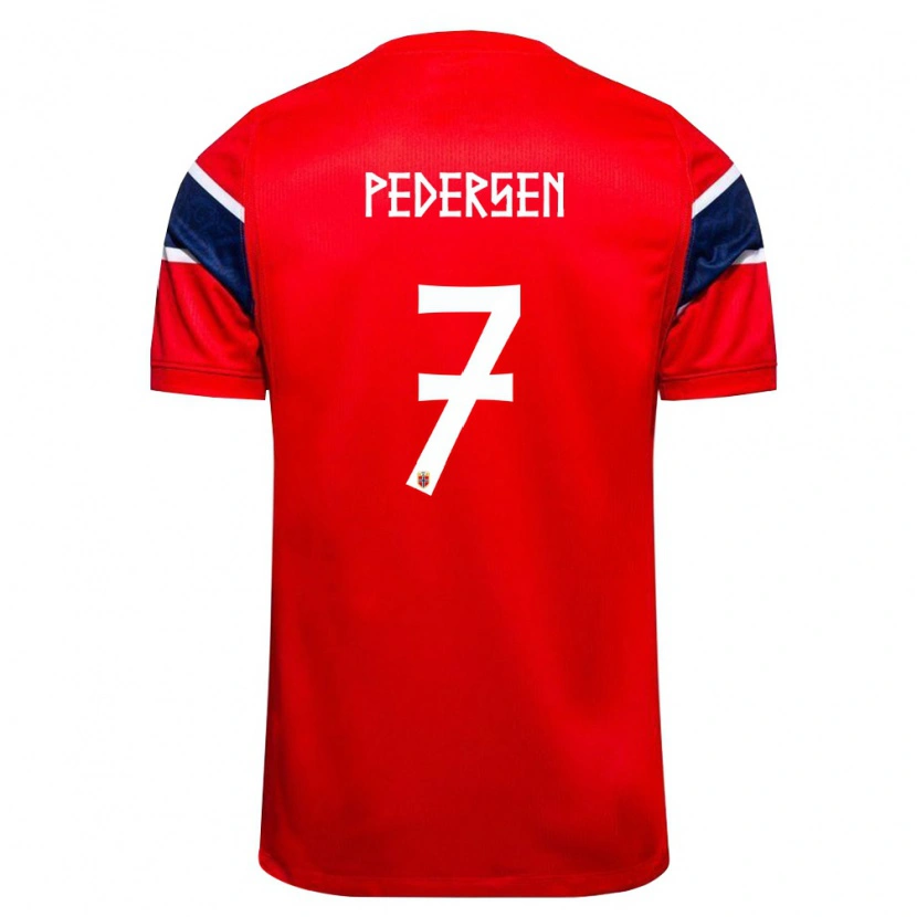Danxen Pánské Norsko Mats Pedersen #7 Červená Námořnická Bílá Domů Hráčské Dresy 26-28 Dres