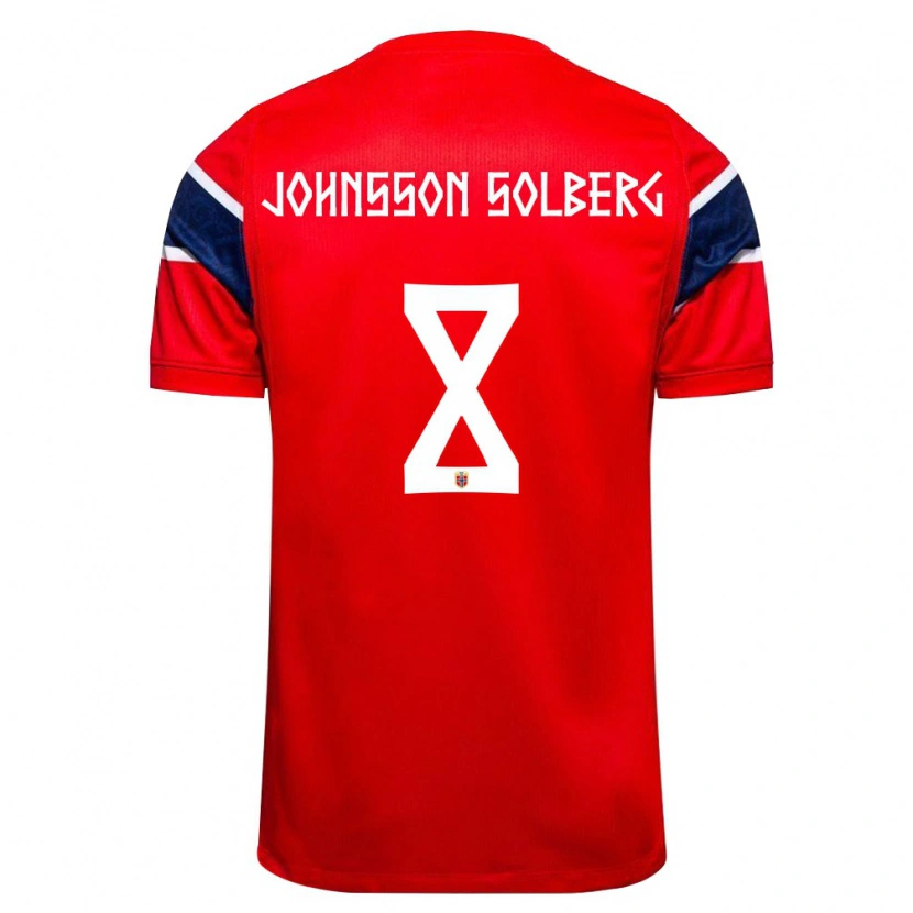 Danxen Pánské Norsko Elias Johnsson Solberg #8 Červená Námořnická Bílá Domů Hráčské Dresy 26-28 Dres