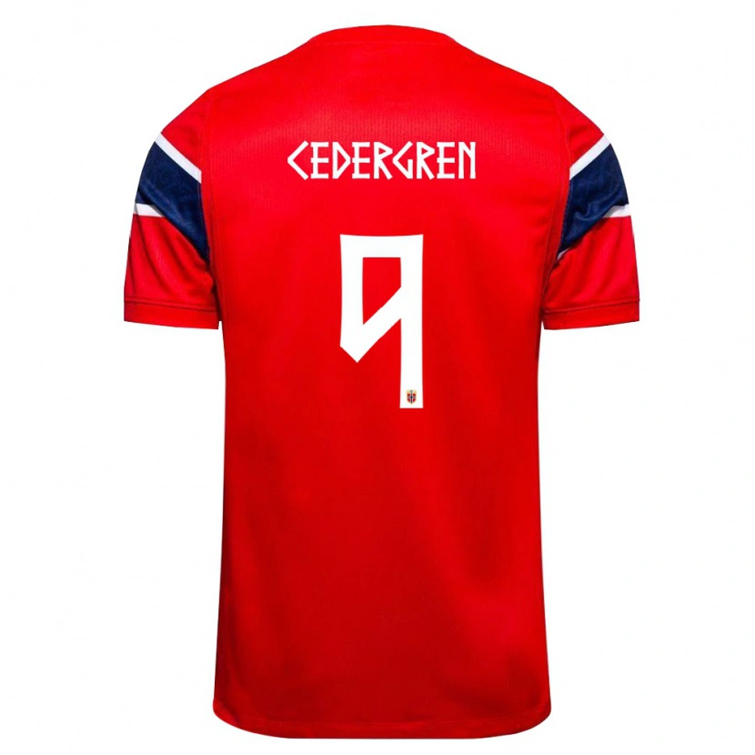 Danxen Pánské Norsko Abel Cedergren #9 Červená Námořnická Bílá Domů Hráčské Dresy 26-28 Dres
