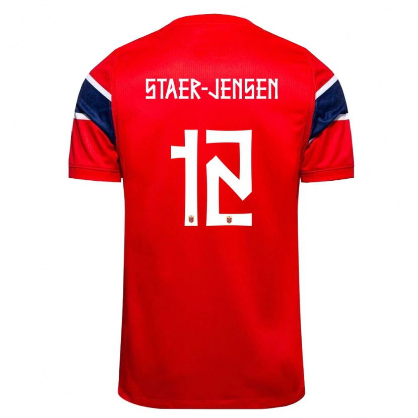 Danxen Pánské Norsko Magnus Stær-Jensen #12 Červená Námořnická Bílá Domů Hráčské Dresy 26-28 Dres