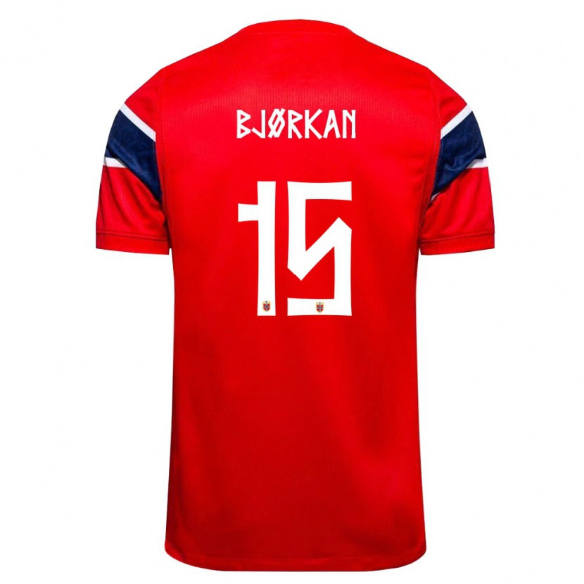 Danxen Pánské Norsko Fredrik Bjørkan #15 Červená Námořnická Bílá Domů Hráčské Dresy 26-28 Dres