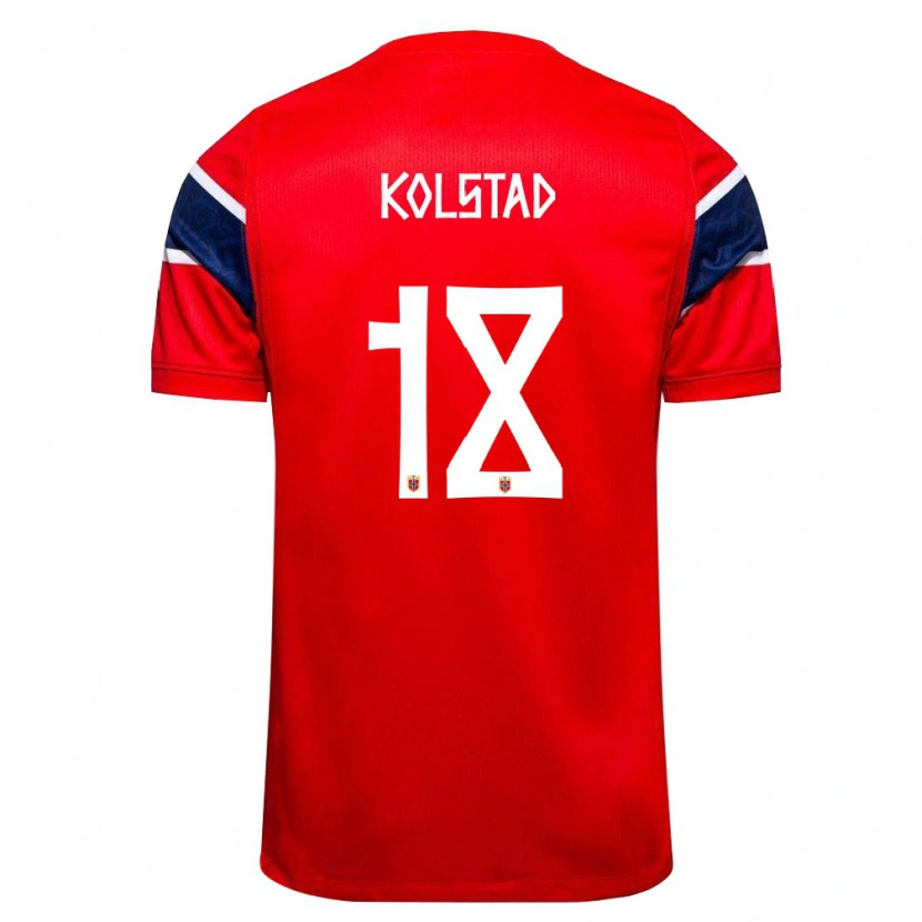 Danxen Pánské Norsko Lucas Kolstad #18 Červená Námořnická Bílá Domů Hráčské Dresy 26-28 Dres