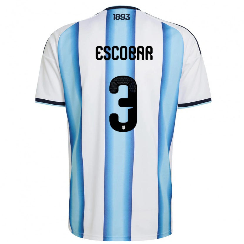 Danxen Pánské Argentina Simón Escobar #3 Bílá Nebeská Modrá Námořnická Domů Hráčské Dresy 26-28 Dres