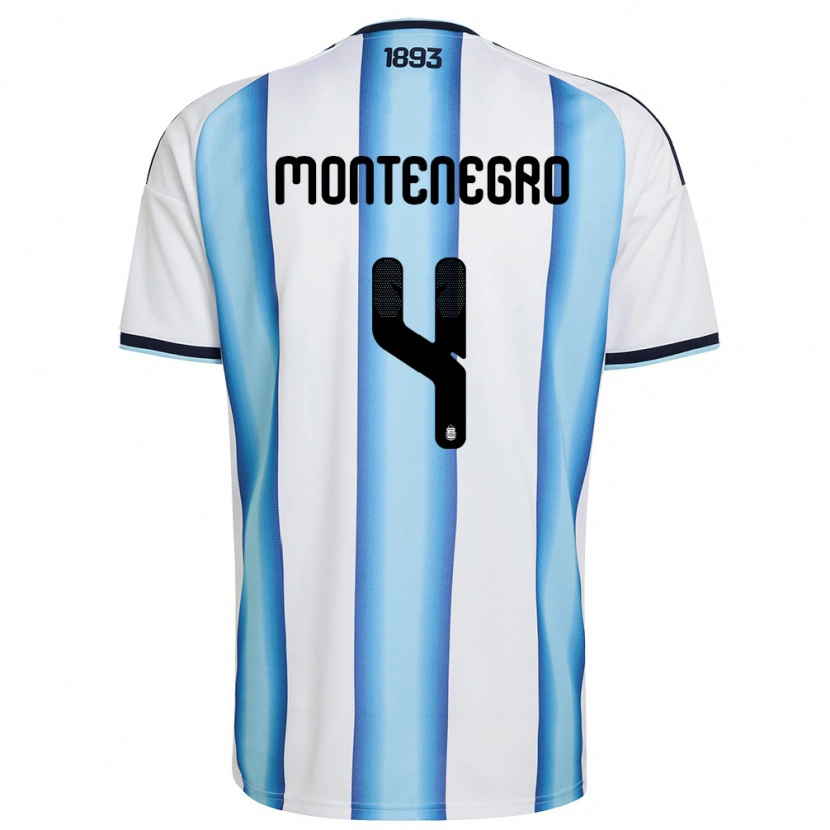 Danxen Pánské Argentina Ramiro Montenegro #4 Bílá Nebeská Modrá Námořnická Domů Hráčské Dresy 26-28 Dres