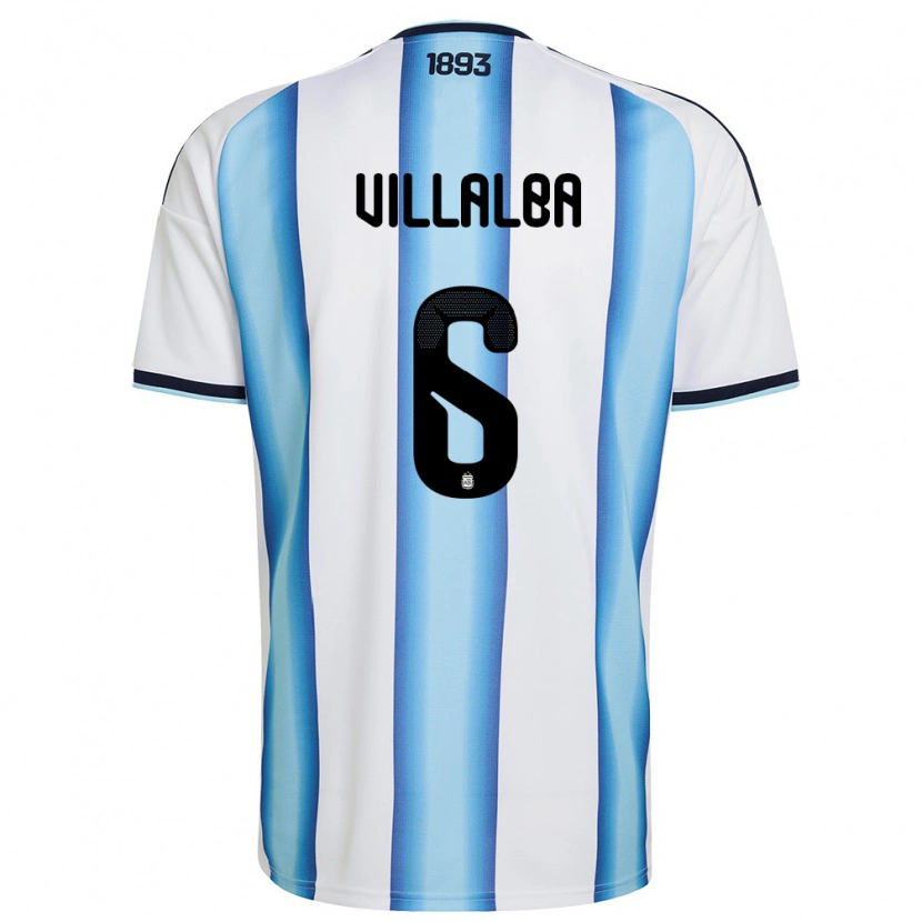 Danxen Pánské Argentina Juan Villalba #6 Bílá Nebeská Modrá Námořnická Domů Hráčské Dresy 26-28 Dres