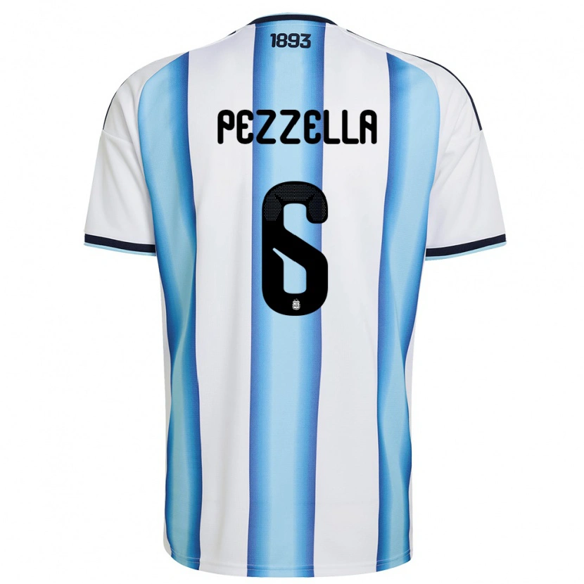 Danxen Pánské Argentina German Pezzella #6 Bílá Nebeská Modrá Námořnická Domů Hráčské Dresy 26-28 Dres