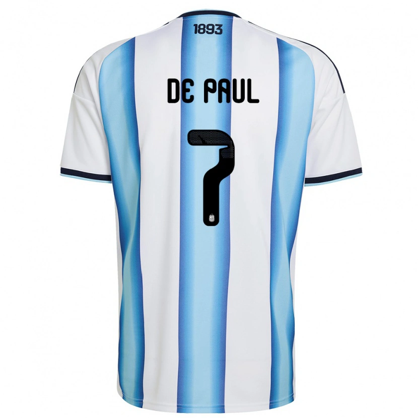 Danxen Pánské Argentina Rodrigo De Paul #7 Bílá Nebeská Modrá Námořnická Domů Hráčské Dresy 26-28 Dres