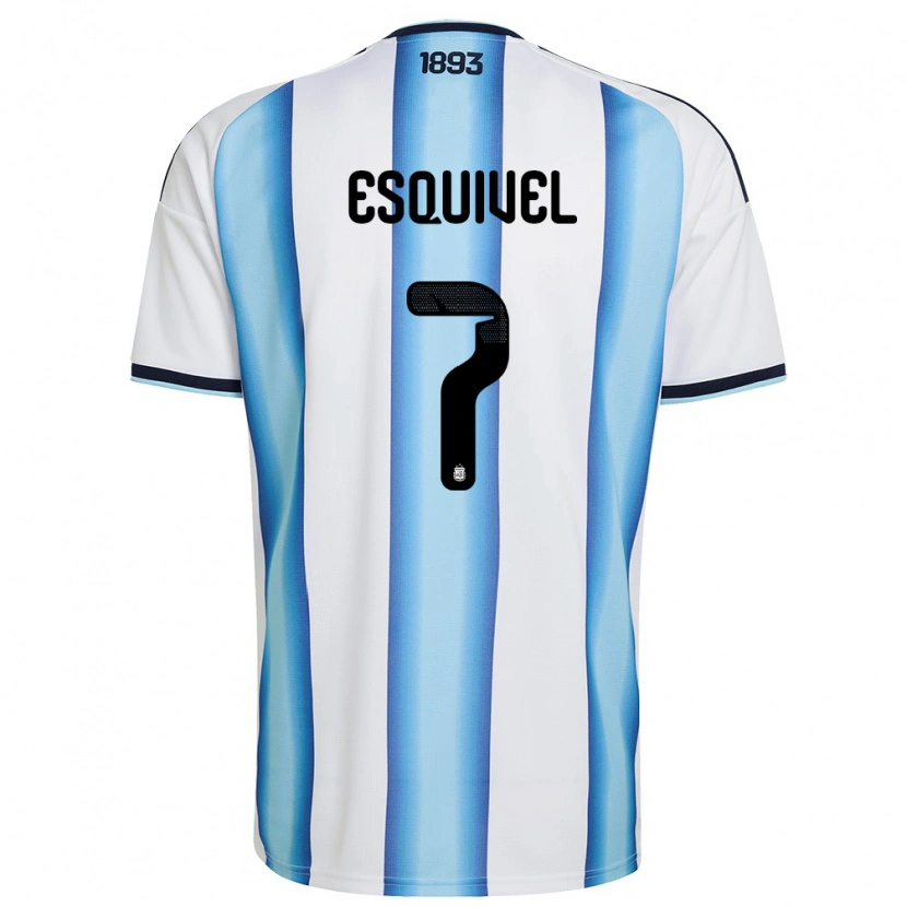 Danxen Pánské Argentina Felipe Esquivel #7 Bílá Nebeská Modrá Námořnická Domů Hráčské Dresy 26-28 Dres
