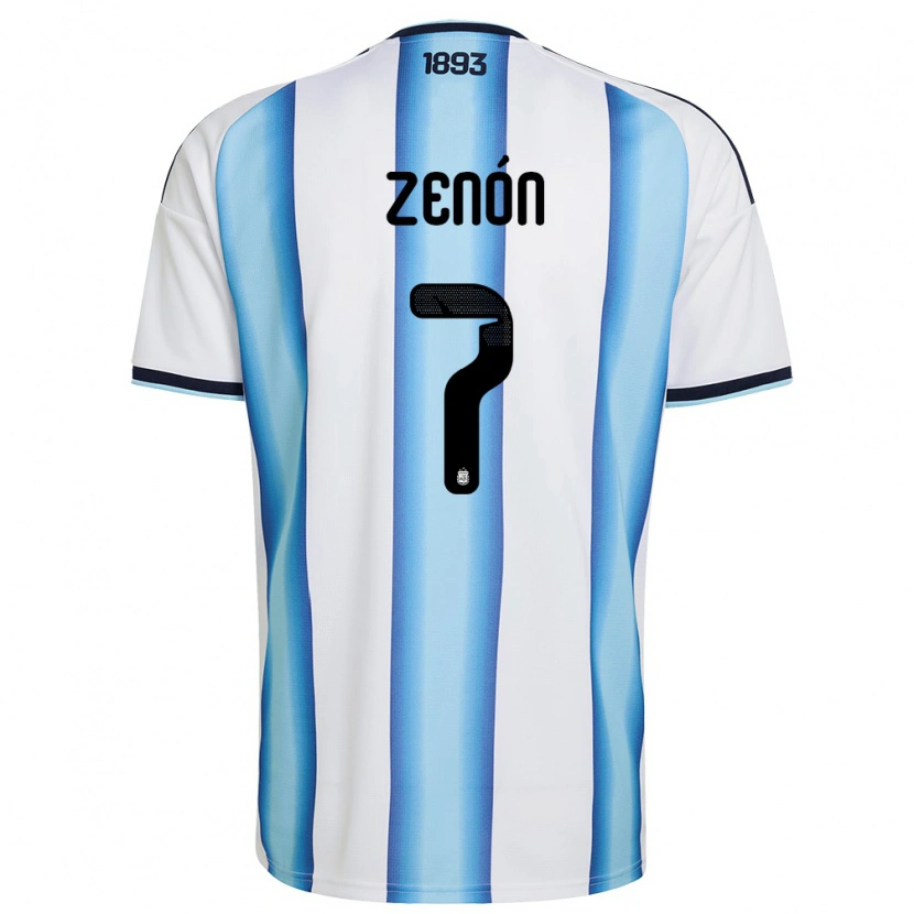 Danxen Pánské Argentina Kevin Zenón #7 Bílá Nebeská Modrá Námořnická Domů Hráčské Dresy 26-28 Dres