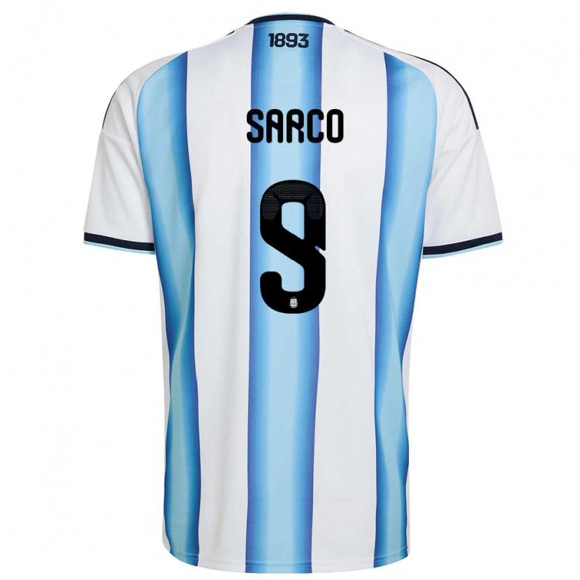 Danxen Pánské Argentina Alejo Sarco #9 Bílá Nebeská Modrá Námořnická Domů Hráčské Dresy 26-28 Dres