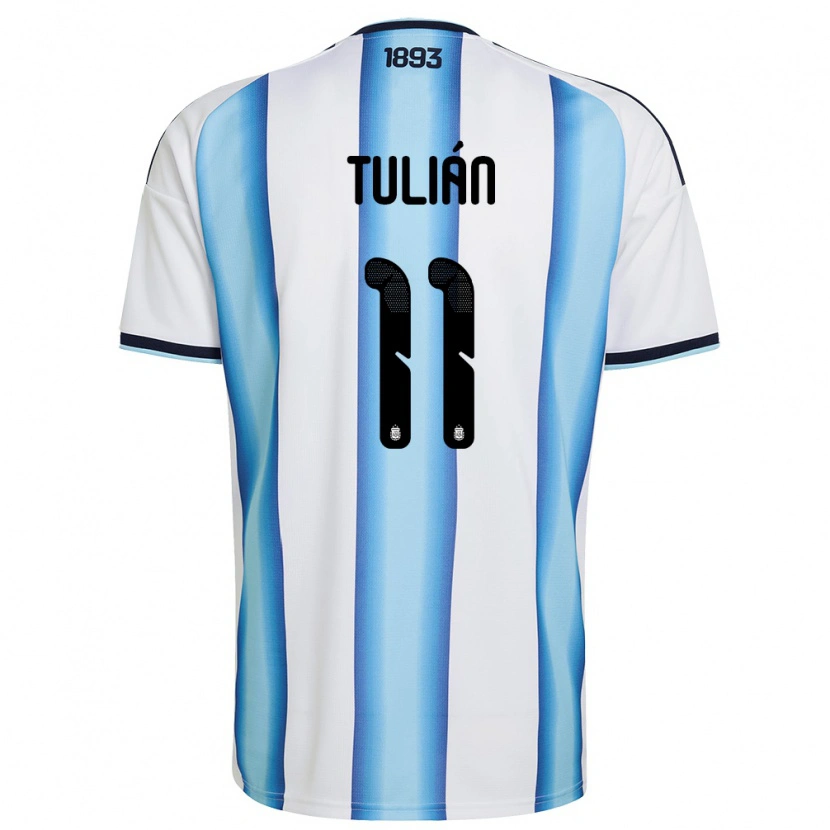 Danxen Pánské Argentina Ramiro Tulián #11 Bílá Nebeská Modrá Námořnická Domů Hráčské Dresy 26-28 Dres