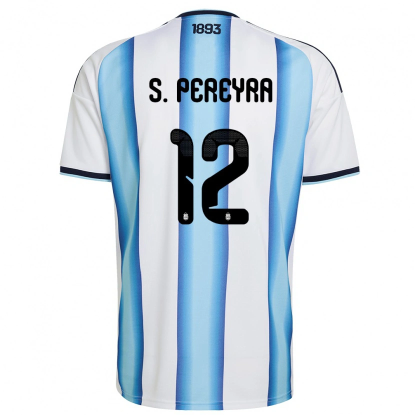 Danxen Pánské Argentina Solana Pereyra #12 Bílá Nebeská Modrá Námořnická Domů Hráčské Dresy 26-28 Dres