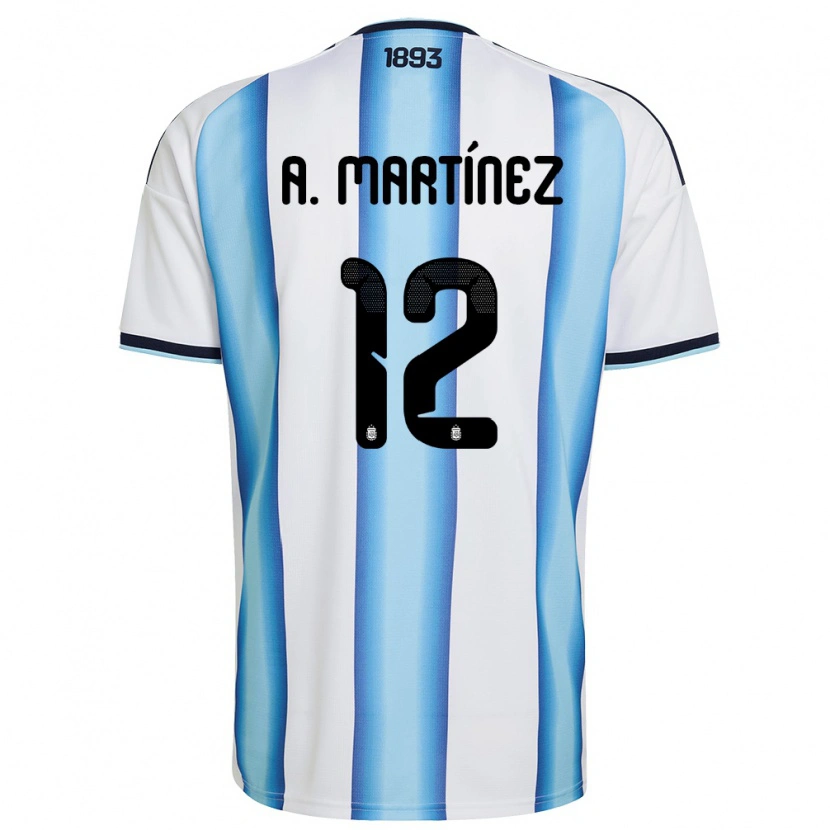 Danxen Pánské Argentina Agustín Martínez #12 Bílá Nebeská Modrá Námořnická Domů Hráčské Dresy 26-28 Dres