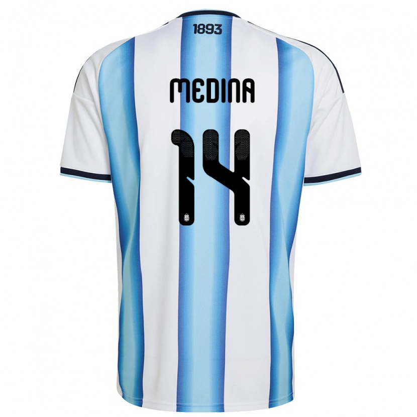 Danxen Pánské Argentina Facundo Medina #14 Bílá Nebeská Modrá Námořnická Domů Hráčské Dresy 26-28 Dres