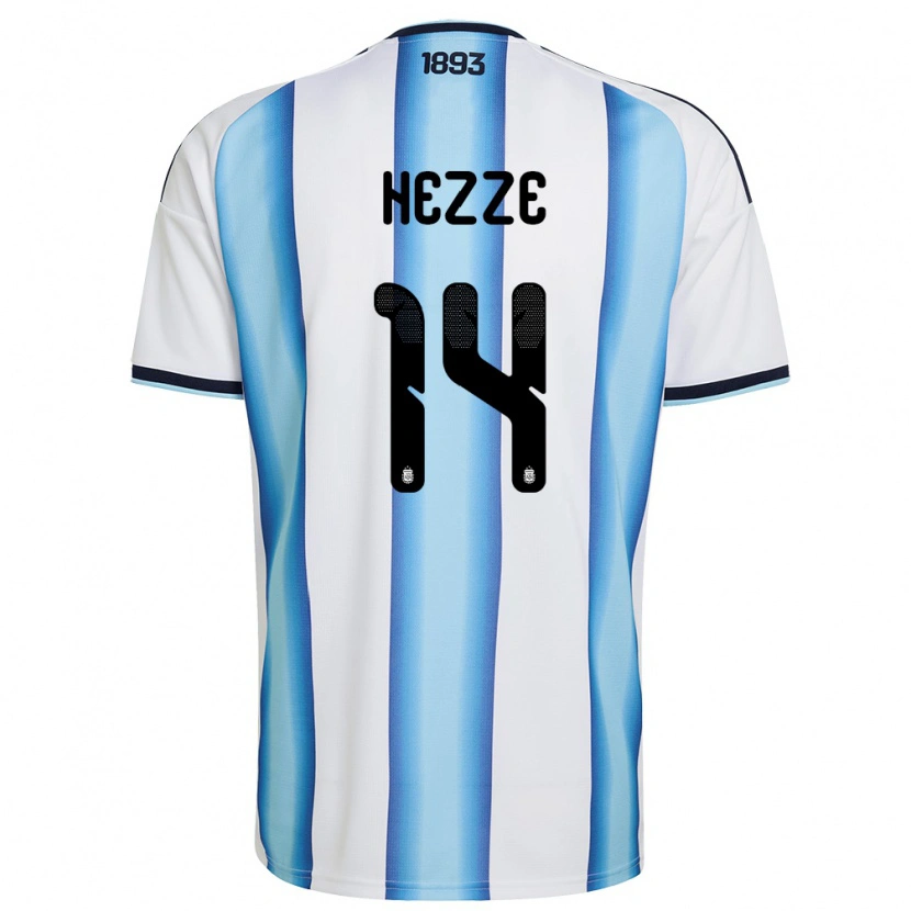 Danxen Pánské Argentina Santiago Hezze #14 Bílá Nebeská Modrá Námořnická Domů Hráčské Dresy 26-28 Dres
