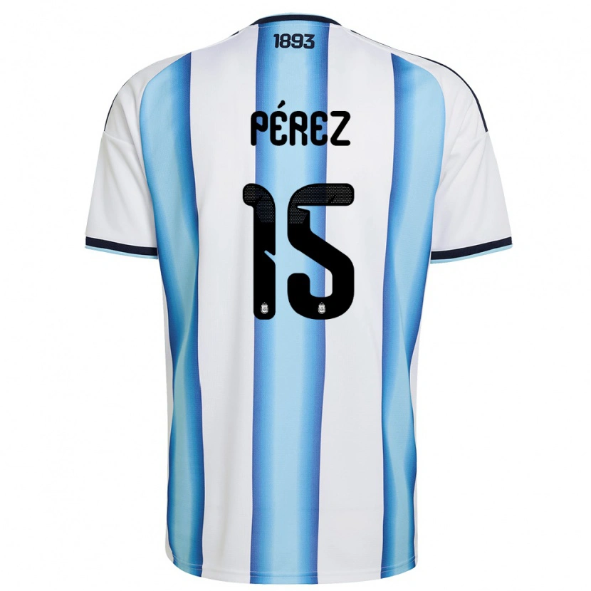 Danxen Pánské Argentina Tomás Pérez #15 Bílá Nebeská Modrá Námořnická Domů Hráčské Dresy 26-28 Dres