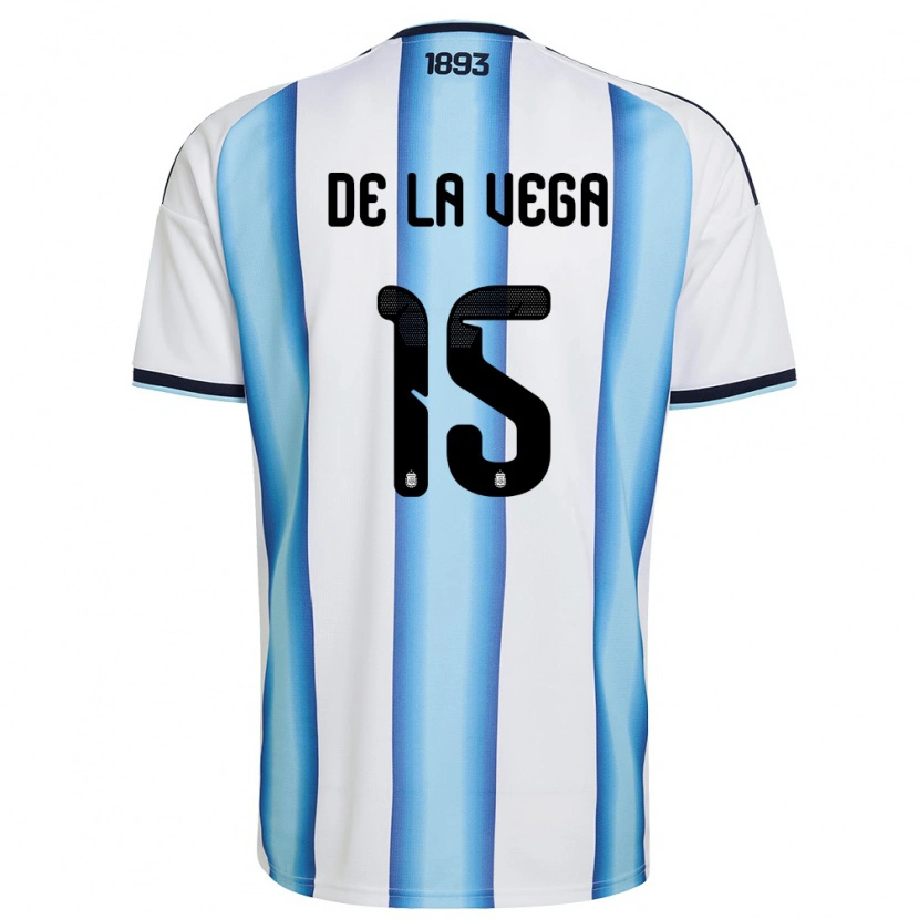 Danxen Pánské Argentina Pedro De La Vega #15 Bílá Nebeská Modrá Námořnická Domů Hráčské Dresy 26-28 Dres