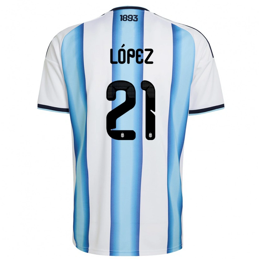 Danxen Pánské Argentina José Manuel López #21 Bílá Nebeská Modrá Námořnická Domů Hráčské Dresy 26-28 Dres