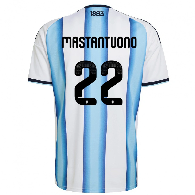 Danxen Pánské Argentina Franco Mastantuono #22 Bílá Nebeská Modrá Námořnická Domů Hráčské Dresy 26-28 Dres