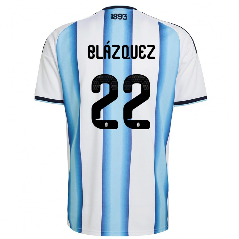 Danxen Pánské Argentina Joaquin Blazquez #22 Bílá Nebeská Modrá Námořnická Domů Hráčské Dresy 26-28 Dres