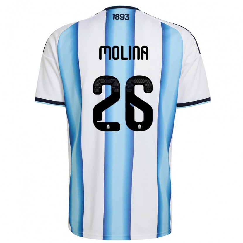 Danxen Pánské Argentina Nahuel Molina #26 Bílá Nebeská Modrá Námořnická Domů Hráčské Dresy 26-28 Dres