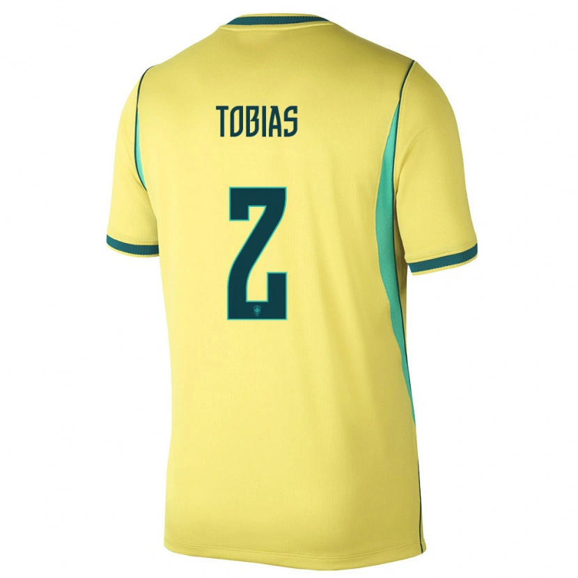 Danxen Pánské Brazílie Vinicius Tobias #2 Žlutá Zelená Domů Hráčské Dresy 26-28 Dres