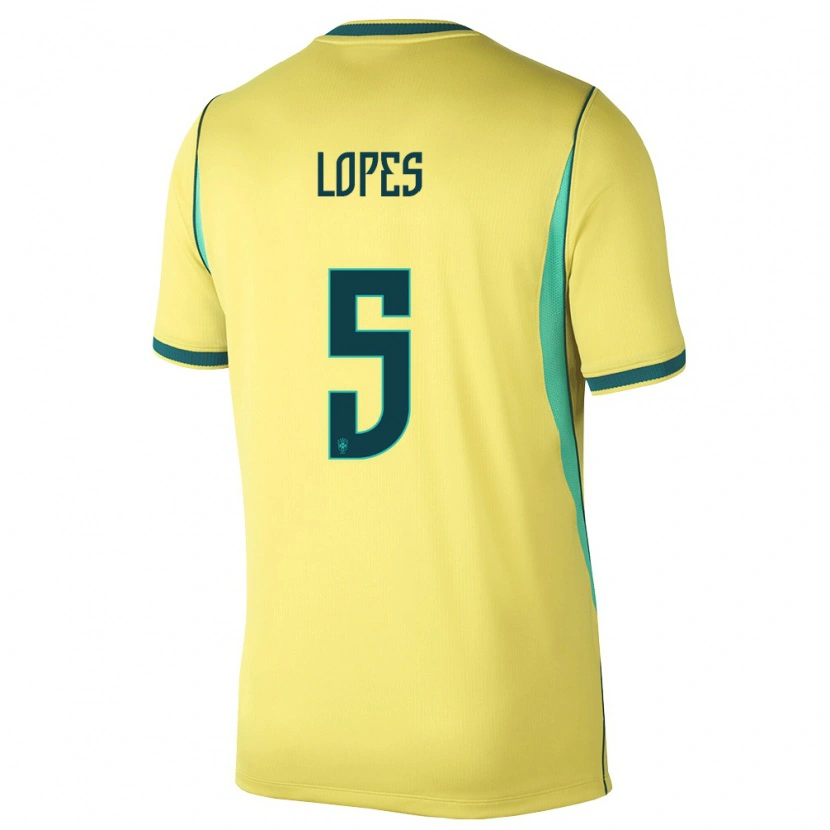Danxen Pánské Brazílie Lucas Lopes #5 Žlutá Zelená Domů Hráčské Dresy 26-28 Dres