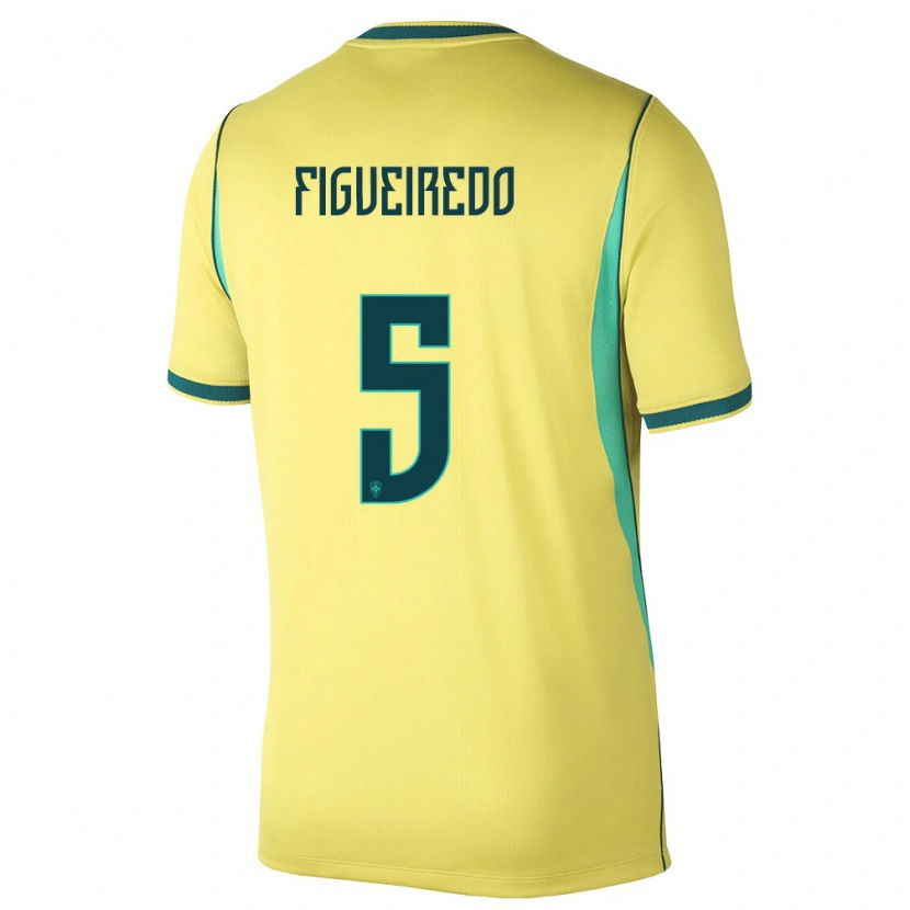 Danxen Pánské Brazílie Vitor Figueiredo #5 Žlutá Zelená Domů Hráčské Dresy 26-28 Dres