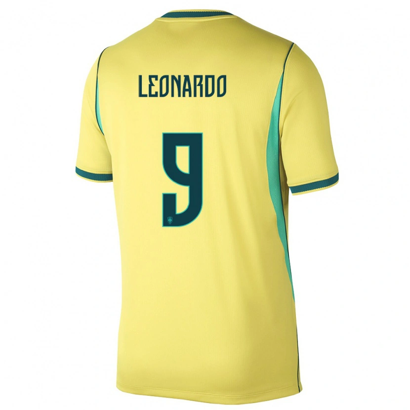 Danxen Pánské Brazílie Marcos Leonardo #9 Žlutá Zelená Domů Hráčské Dresy 26-28 Dres