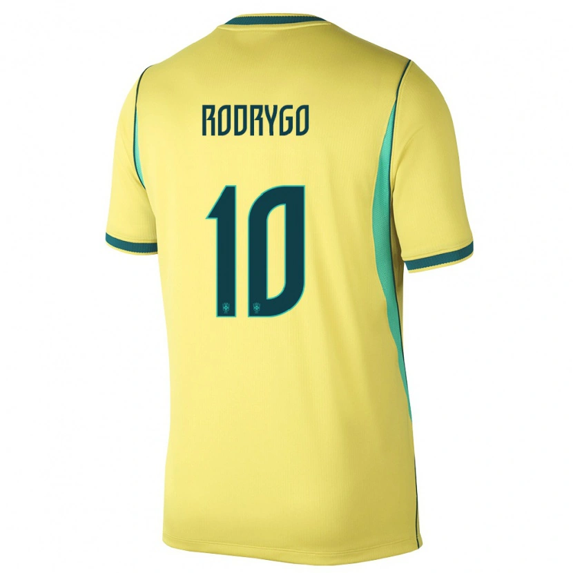 Danxen Pánské Brazílie Rodrygo #10 Žlutá Zelená Domů Hráčské Dresy 26-28 Dres
