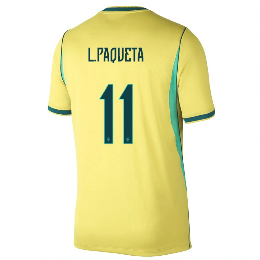 Danxen Pánské Brazílie Lucas Paquetá #11 Žlutá Zelená Domů Hráčské Dresy 26-28 Dres