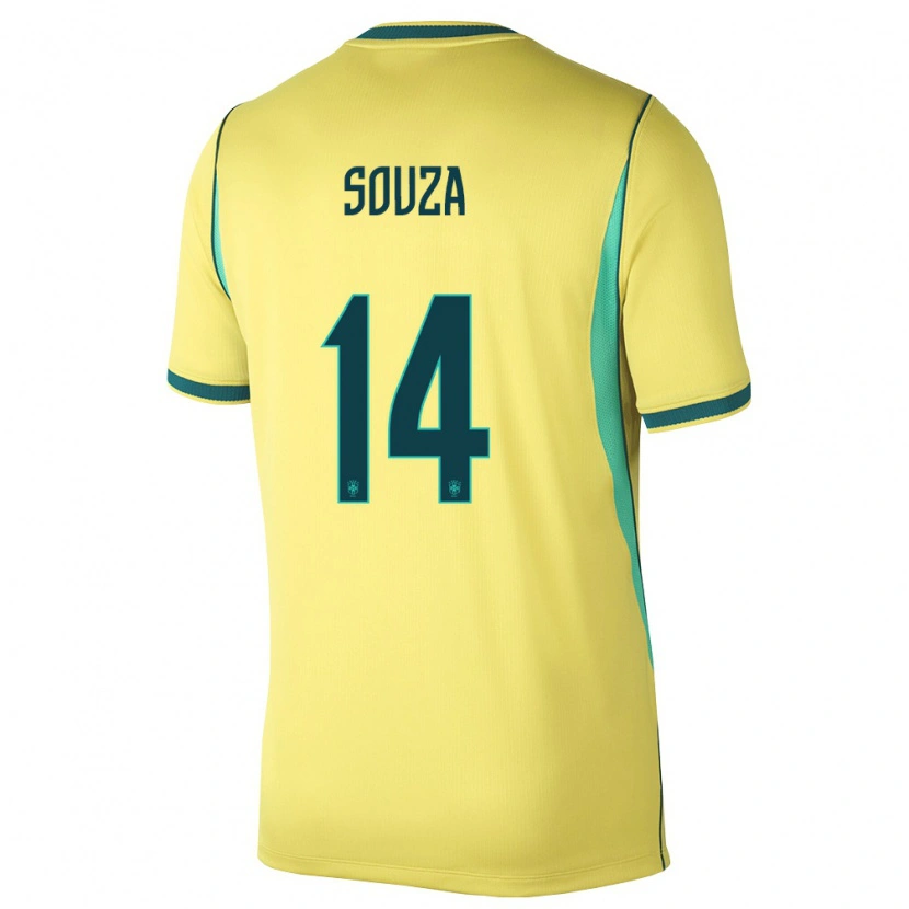 Danxen Pánské Brazílie João Souza #14 Žlutá Zelená Domů Hráčské Dresy 26-28 Dres