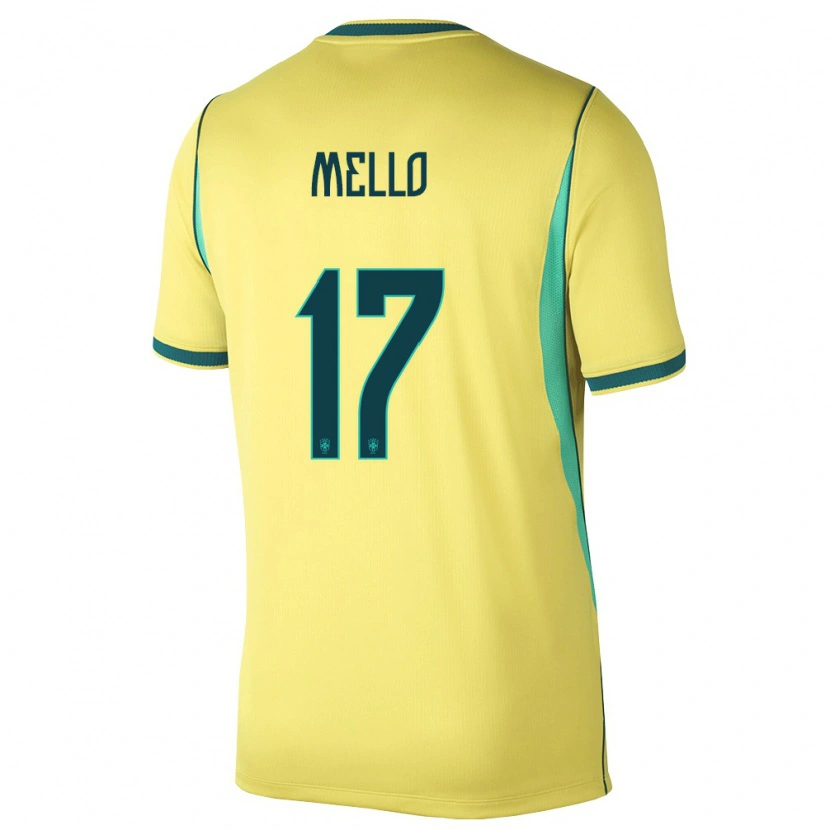 Danxen Pánské Brazílie Nícollas Mello #17 Žlutá Zelená Domů Hráčské Dresy 26-28 Dres