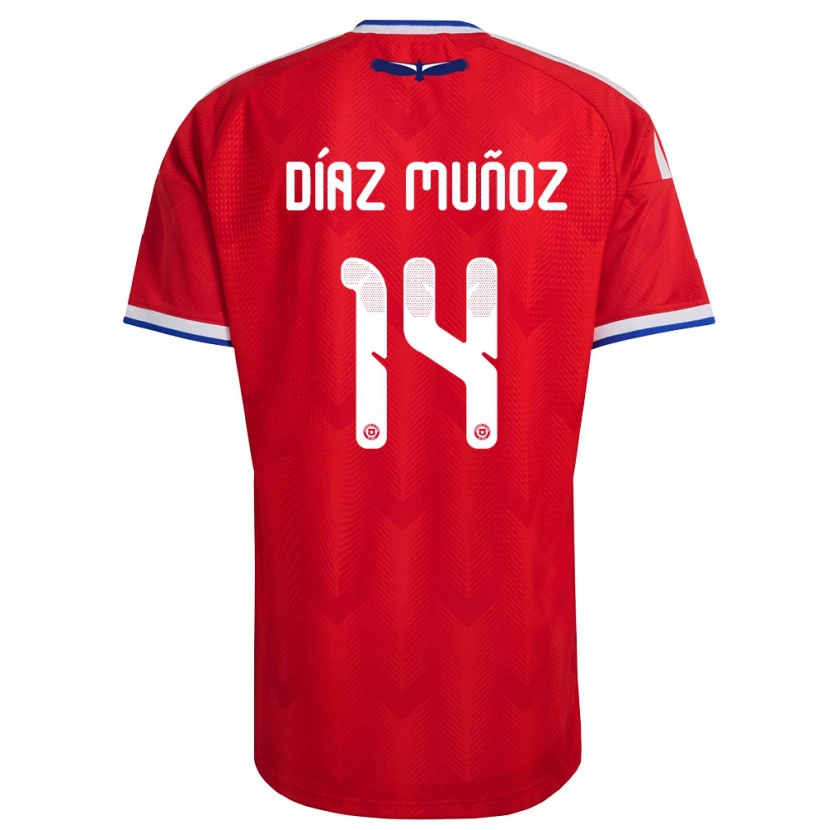 Danxen Pánské Chile Cristian Díaz Muñoz #14 Červená Bílá Modrá Domů Hráčské Dresy 26-28 Dres