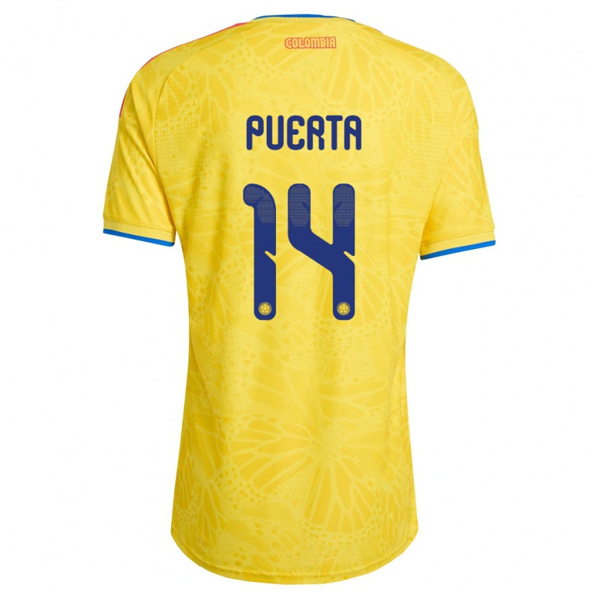 Danxen Pánské Kolumbie Gustavo Puerta #14 Žlutá Modrá Červená Domů Hráčské Dresy 26-28 Dres