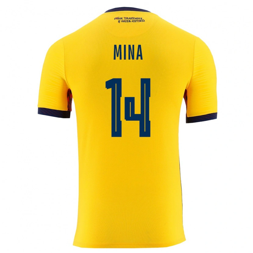 Danxen Pánské Ekvádor Julio Mina #14 Žlutá Námořnická Domů Hráčské Dresy 26-28 Dres