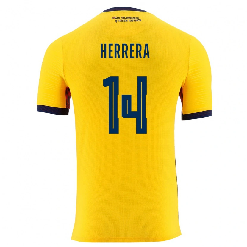Danxen Pánské Ekvádor Orlando Herrera #14 Žlutá Námořnická Domů Hráčské Dresy 26-28 Dres