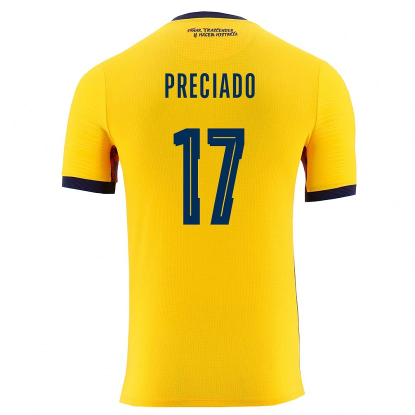 Danxen Pánské Ekvádor Angelo Preciado #17 Žlutá Námořnická Domů Hráčské Dresy 26-28 Dres