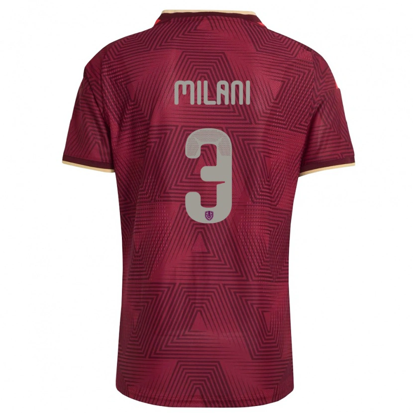 Danxen Pánské Venezuela Alessandro Milani #3 Vínová Zlatá Žlutá Domů Hráčské Dresy 26-28 Dres